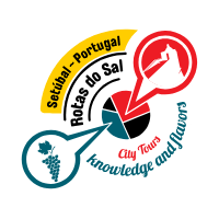 Colorful logo with 'Setúbal - Portugal', 'Rotas do Sal', and 'City Tours knowledge and flavors' text.