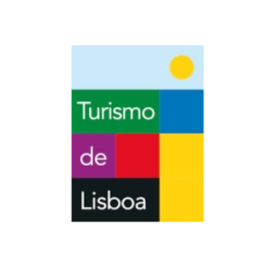 Colorful Turismo de Lisboa logo with geometric shapes.
